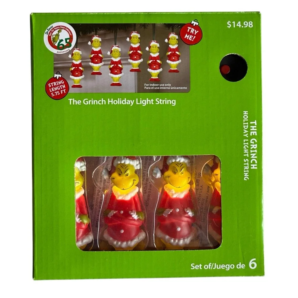Gemmy Dr Seuss‎ THE GRINCH 65th Anniversary Christmas LED 6 Light String Set NEW